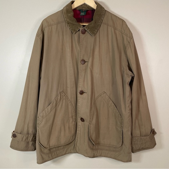 Vintage J.CREW XL Tan Chore Barn Coat 100% Cotton Corduroy Collar/Cuffs Flaws - Picture 1 of 12